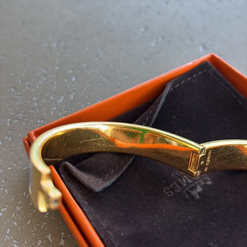 Hermes Gold and Pink Enamel Clic H Beacelet - Picture 6 of 9